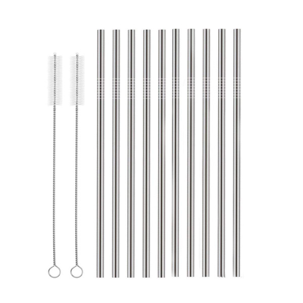 10 Stainless Steel Straws Straight Reusable Drinking Straws 10.5'' Long 30 oz Tumbler and 20 oz Tumbler 2 Cleaning Brush Included