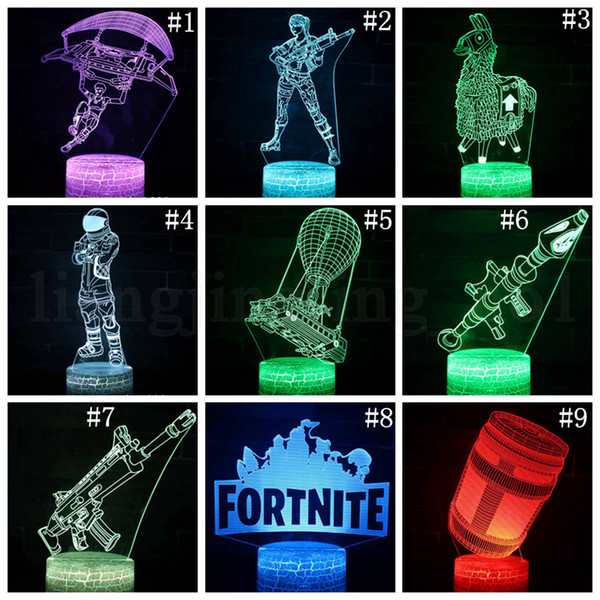 Fortnite Table Lamp Mood Lamp 7 Color Light Crack Pattern Base Cool Night Light for Christmas Gift