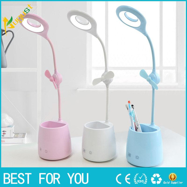 New Hot 3in1 Adjustable Touch LED Desk Table Lamp Multifunction Nightlight Pen Holder Mini Fan Indoor Child USB charging