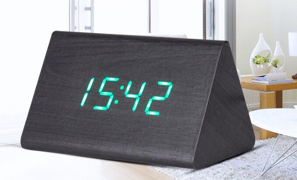 Wood clock electronic voice control mini alarm clock time temperature calendar snooze luminous student creative time light