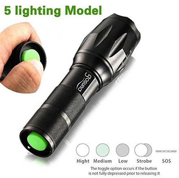 Wholesale Gosund T6 LED Flashlights Water Resistant Zoomable Tactical Flashlight of 5 Light Modes High Powered LED Torch with Bottom Click