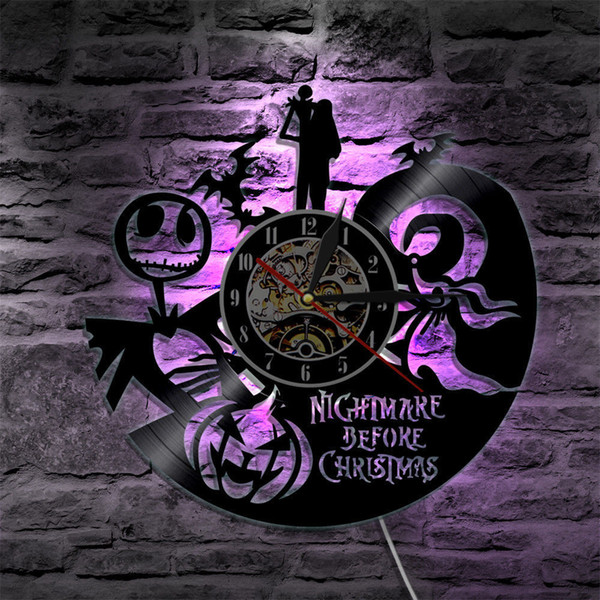 Vinyl Wall Art The Nightmare Before Christmas Jack and Sally LED Back Lamp Clock #R42