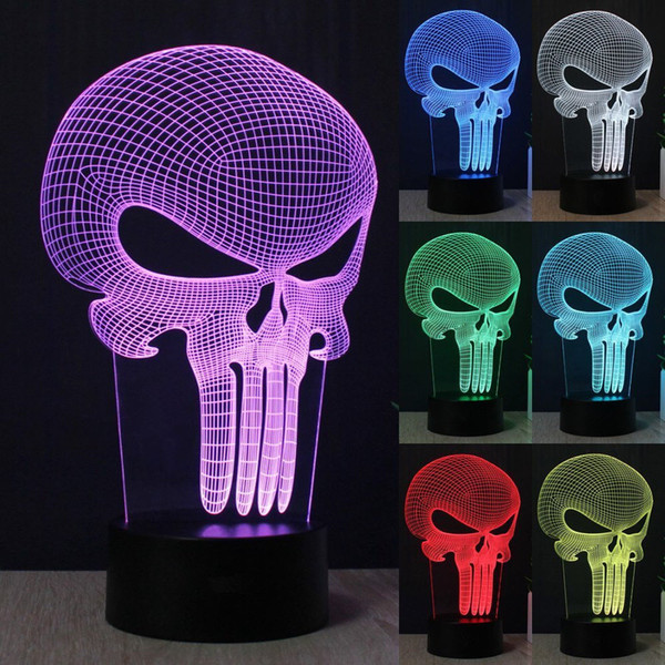 Punisher Skull 3D LED Night light 7 Colors Change Touch Switch Table Desk Lamp #R87