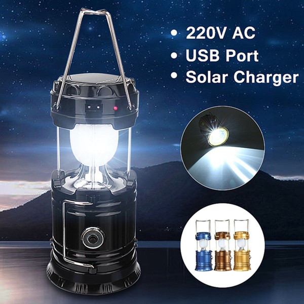 Solar Power Camping USB Hiking LED Lantern Rechargeable Tent Hanging Light Lamp with Retail Box High Quality