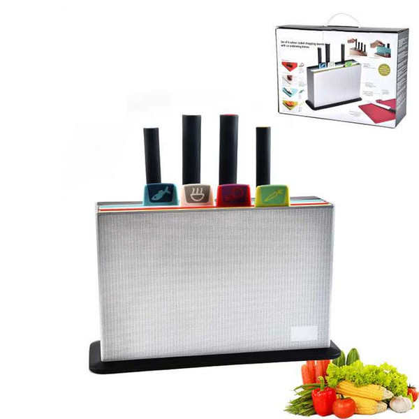 2019 Chopping Proof New High Quality Food Grade Plastic Chopping Blocks Board Set With Knife Rack