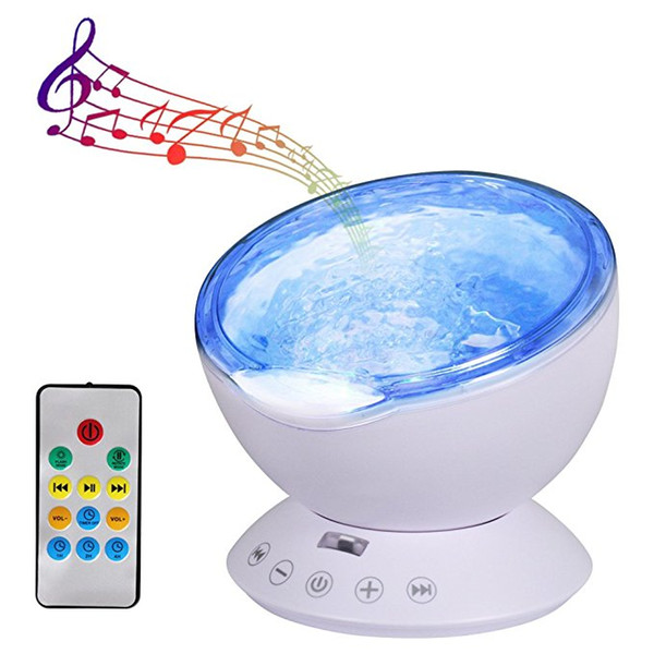 Ocean Wave Projector Lamp Night Light with Remote Control Music Player Romantic 7 Color Changing for Party Decorations Kids Bedroom