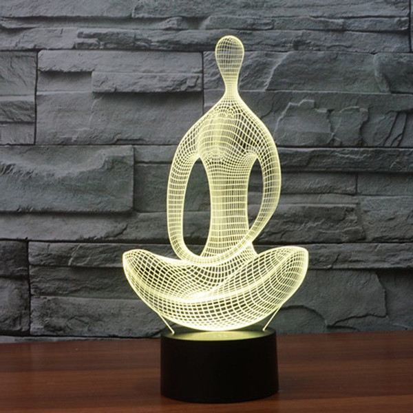 3D Sitting Meditation Night Light 7 Colors Change LED Desk Table Lamp Decor Gift #R42