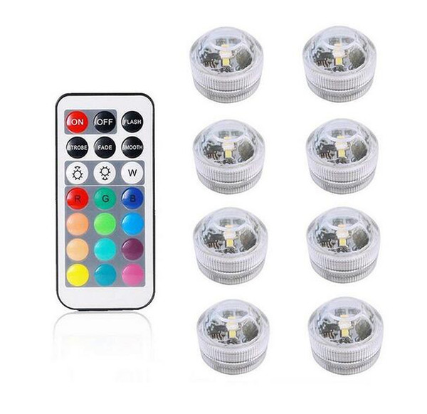 12pcs/Lot Wedding Decoration 3 RGB LED Remote Control Mini Waterproof Submersible Led Party Lights With Battery For Halloween Xmas Party