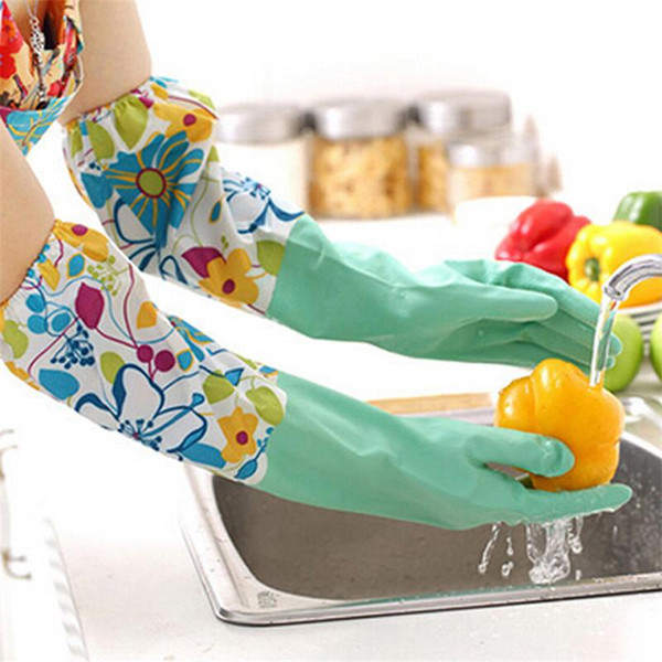 1 pair Velvet lining later Long household gloves Dish washing Cleaning kitchen Gloves Oil proof water proof proect hand hot sale