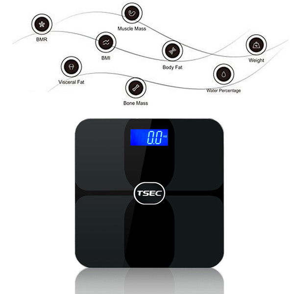 Body Weight Scale Bluetooth Glass Digital Bathroom Scale Body Composition Monitor for 8 body measurement with IOS Android App