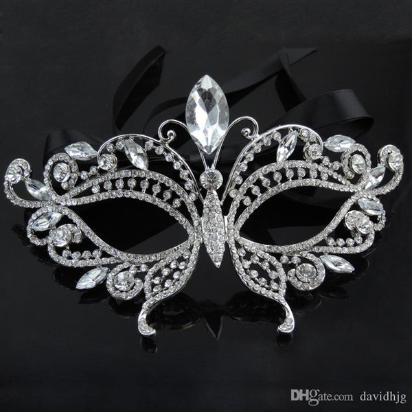 2018 Silver Tone Venetian Bridal Masquerade Rhinestone Crystal Eye Mask Halloween Fancy Dress Ball Party Mask