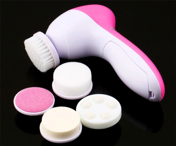 5 in 1 Multifunction Electric Face Facial Cleansing Brush Smoothing Beauty Massager Cleaner Facial Cleanser Brush Sponge Bathroom