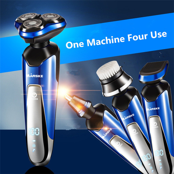 MARSKE Electric Shaver 4 in 1 Rotary Three blades multi functional man charged Face Care Nose Trimmers mens 3D intelligent washing razor