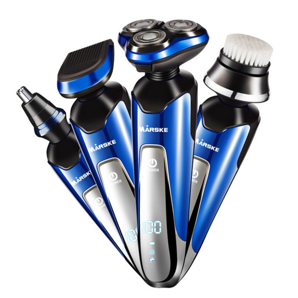 MARSKE Electric Shaver 4 in 1 Rotary Three blades multi-functional man charged Face Care Nose Trimmers mens 3D intelligent washing razor