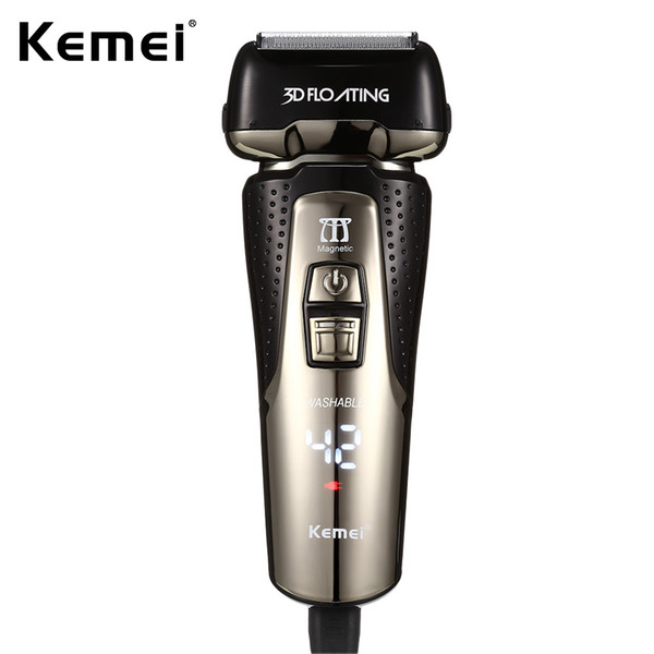 Kemei Rechargeable Electric Shaver Razor For Men LCD Screen Fully Washable 3 Blade Electric Beard Shaving Machine