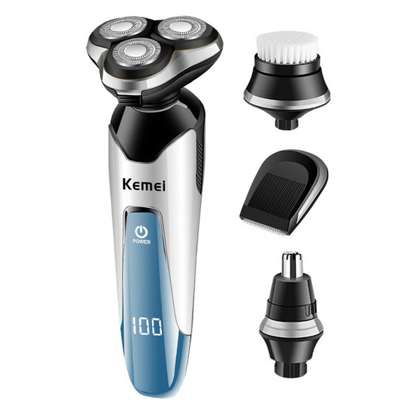 Kemei 4 In 1 LCD Electric Shaver Washable Nose Hair Trimmer 3D Floating 3 Blades Electric Razor Men Shaving Machine Grooming Kit