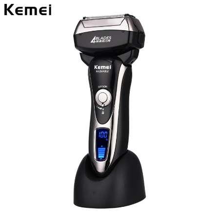 Kemei 4 Blade Professional Wet & Dry Shaver Rechargeable Electric Shaver Razor For Men Beard Trimmer Shaving Machine LCD Display