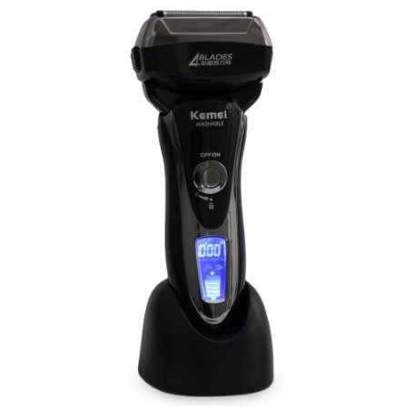 Kemei Rechargeable Electric Shaver For Men Quick Charge IPX6 Reciprocating Whole body 4 Blade Washable Shaving Razor LCD Display
