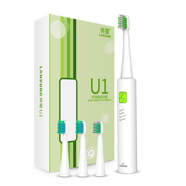 LANSUNG U1 Ultrasonic Electric Toothbrush USB Charge Rechargeable Tooth Brushes 4 Pcs Replacement Heads Acoustic Wave 1pcs/lot