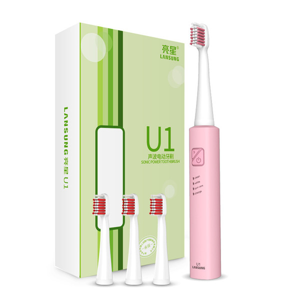 LANSUNG U1 Ultrasonic Electric Toothbrush USB Charge Rechargeable Tooth Brushes 4 Pcs Replacement Heads Acoustic Wave