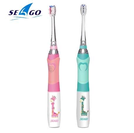 SEAGO Children Electric Toothbrush for 3-12 Ages Battery Children Toothbrush LED Sonic Kids Toothbrush with Timer 3 Nozzles