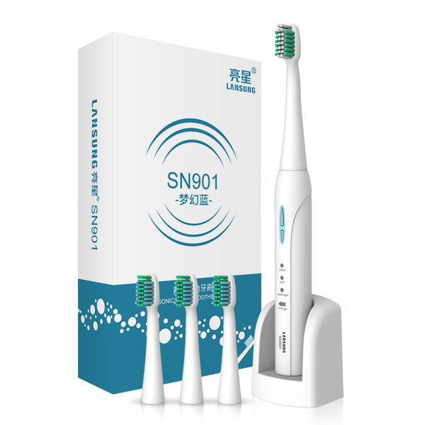 LANSUNG SN901 Ultrasonic Electric Toothbrush Rechargeable Tooth Brushes 4 Pcs Replacement Heads Auto Setting Time 1PC/LOT