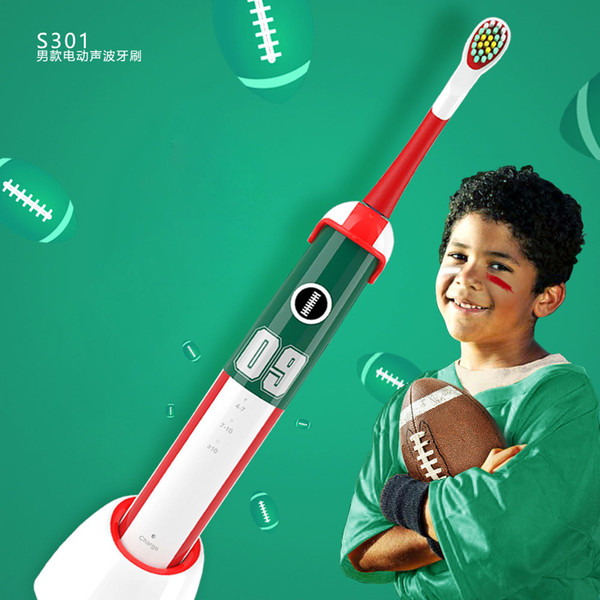 Children Electric Toothbrush Protect Baby Teeth gum Soft Bristle Waterproof Rechargeable Timer Sonic tooth brush for Kids Rugby boys