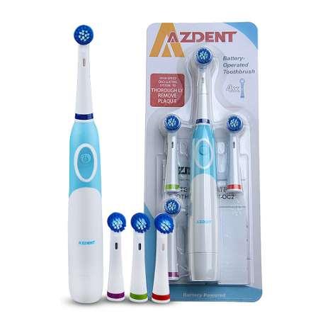 AZDENT Rotating Electric Toothbrush No Rechargeable With 4 Brush Heads Battery Toothbrush Teeth Brush Oral Hygiene Tooth Brush