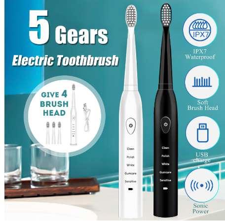 Ultrasonic Electric Toothbrush Adult Timer Brush Usb Charge Soft Tooth Brushes With 4pcs Replacement Head 5 Vibration Mode