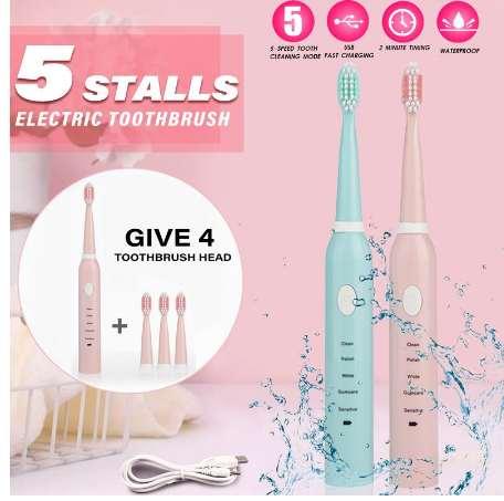 Ultrasonic Electric Toothbrush Adult Timer Brush Usb Charge Soft Tooth Brushes With 4pcs Replacement