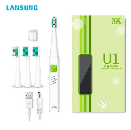 LANSUNG USB Rechargeable Ultrasonic Presented 4 Toothbrush heads BrushSets Whitening Teeth Sonic Brush Electric Toothbrush U1