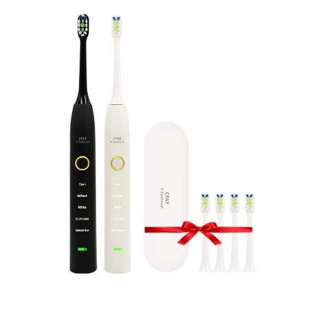 CFAY 2Pcs Electric Toothbrush Sonic Wave Rechargeable Smart Chip Toothbrush Head Replaceable Whitening Healthy 4pcs Replacement