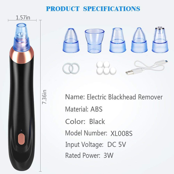 Pro Beauty 5 in 1 Standable USB Rechargeable Deep Clean Blackhead Remover Machine Electric Facial Pore Clean Blackhead Acne Remove Extractor