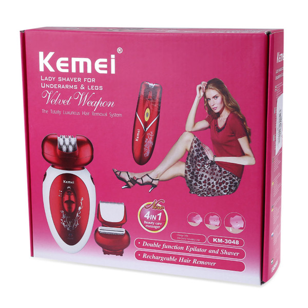 Km-3048 3 in 1 electric epilator rechargeable multi-function ladies razor epilator foot care tool battery electric shaver