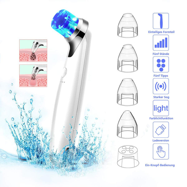 Electric Facial Pore Clean Blackhead Acne Remove Extractor Tool Replaceable 5 Probes with LED Screen for Facial Clean and Skin Treatment