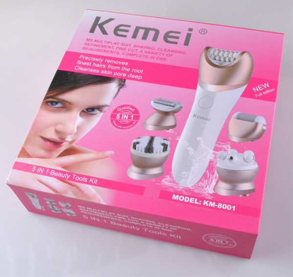 Kemei KM-8001 Electric Epilators 5 In 1 Rechargeable Shaver Shaving Facial Hair cut Remover Defeatherer Depilation Massager Callus Removal