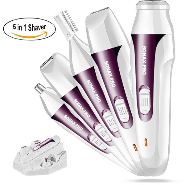 Portable 5 in 1 Rechargeable Women's Hair Removal Painless Hair Remover Electric Trimmer Hair Epilator for Face Eyebrow Nose Armpit Legs Bik