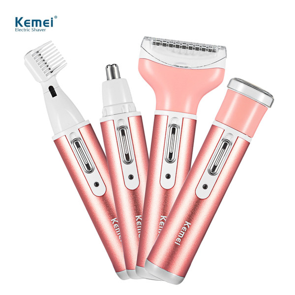 Kemei 4 in 1 Women Epilator Electric Female Rechargeable Bikini Trimmer Body Portable Facial Hair Removal Shaver Set