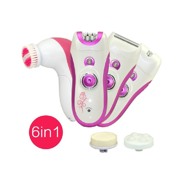 KEMEI 6 in 1 Rechargeable Electric Epilator Women Shaver Hair Remover Bikini Body Depilatory Face Washing Cleanser Set KM-3066