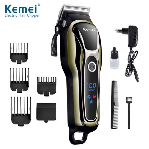 Kemei km-1990 Professional Super Power LCD Digital Hair Trimmer Salon Clipper Low Noise Cutting Trimmer Limit Combs Man Kids EU 110-240V