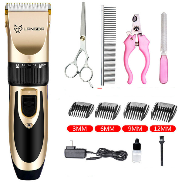 100-240V Gloden Pet shaver Animal hair clipper Copper motor Titanium Ceramic cutter head 5hours charging Limit combx4 180x45mm