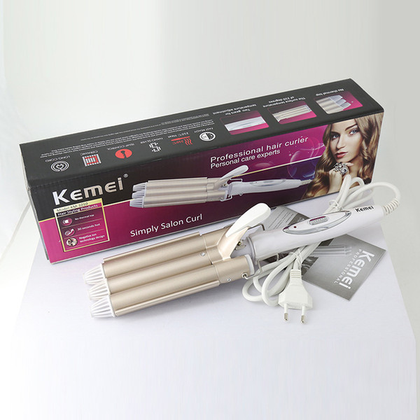 KEMEI 1010 High Quality Pro 110-220V Hair Curling Iron Ceramic Triple Barrel Hair Curler Waver Styling Tools Styler 10PCS/LOT