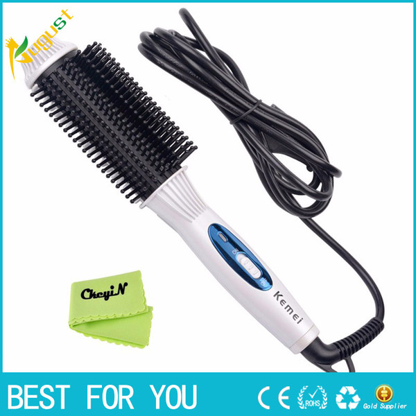 2-in-1 Electric Hair Styling Tool Hair Straighter Comb + Wand Curler 110-240V Flat Iron Tourmaline Ceramic Iron Curling Brush 24