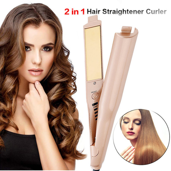 2 in 1 Hair Straightener & Curler perm equipment Double use 5 degree temperature control Straightener Iron Brush Ceramic tools free shipping