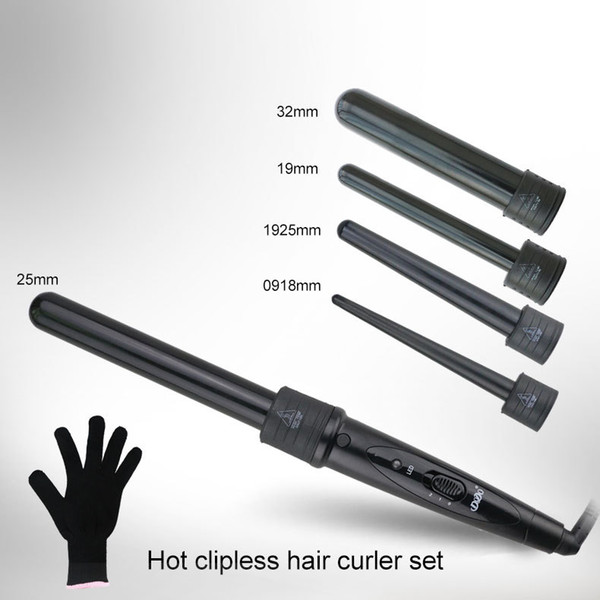 5 in 1 Interchangeable Ceramic Hair Curler Curling Wand DODO L-F1-5P 09-32mm Curler Wand Retail package 24pcs/lot