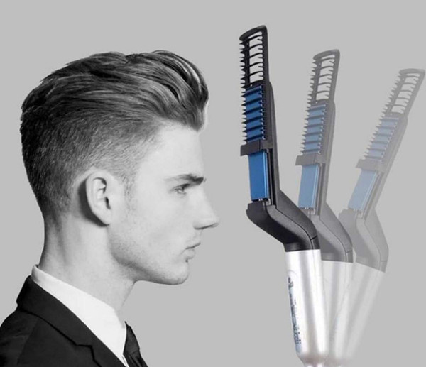 Private label Beard straightener brush Men's Hair Straightener brush PTC fast heated Men Hair Styling Hair brush mini Electric straightener