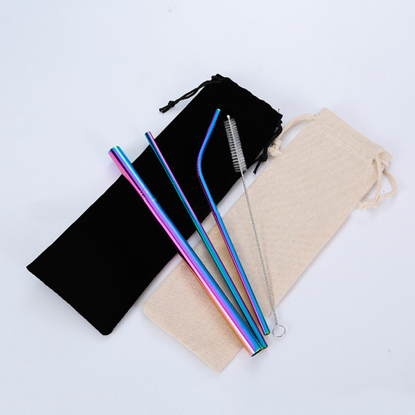 Stainless Steel Straws Metal Straws Drinking Straws Reusable Bent Straight Straw 4 Set Rainbow Colorful with Cleaning Brush for Tumblers