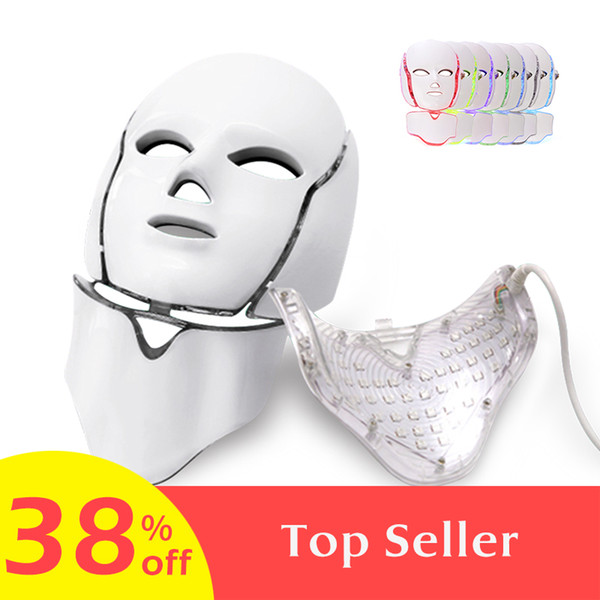 7 Color Photon LED Facial Neck Mask For Skin Rejuvenation, Acne, Pore, Anti-Aging Beauty Light Therapy Light For Home Use