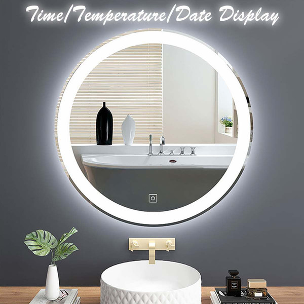 Round Bathroom Wall Mirror/Cabinet LED Illuminated Anti-fogging Washroom Toilet Makeup Mirror Touchs Switch White Warm Light