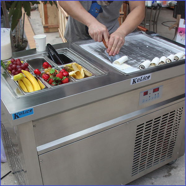 Free shipment by air to door CE Single square pan+ 6 cooling tanks fried ice cream roll machine roll ice cream machine with refrigerant